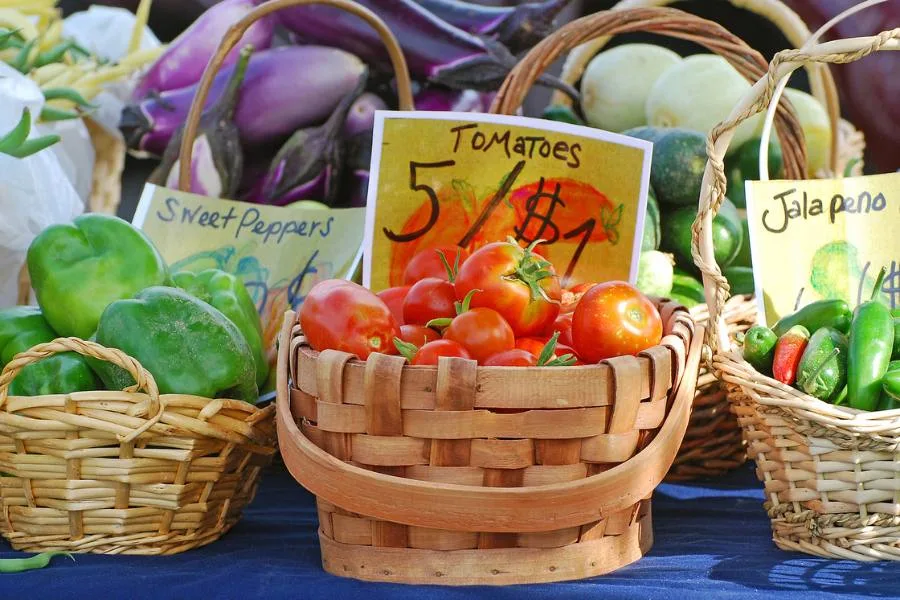 Farmer's market stall with vegetables