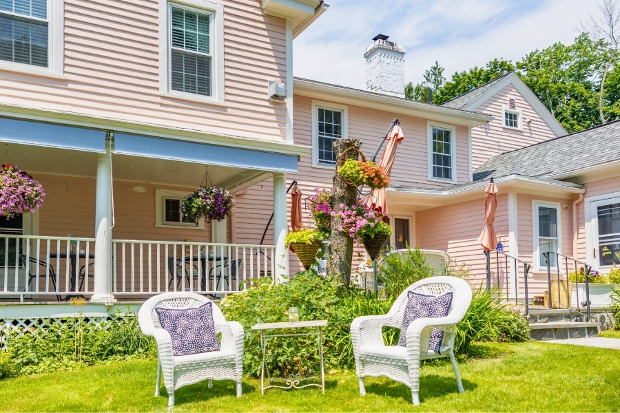 Sunny outdoor seating at the Berkshire bed & breakfast on 9 acres