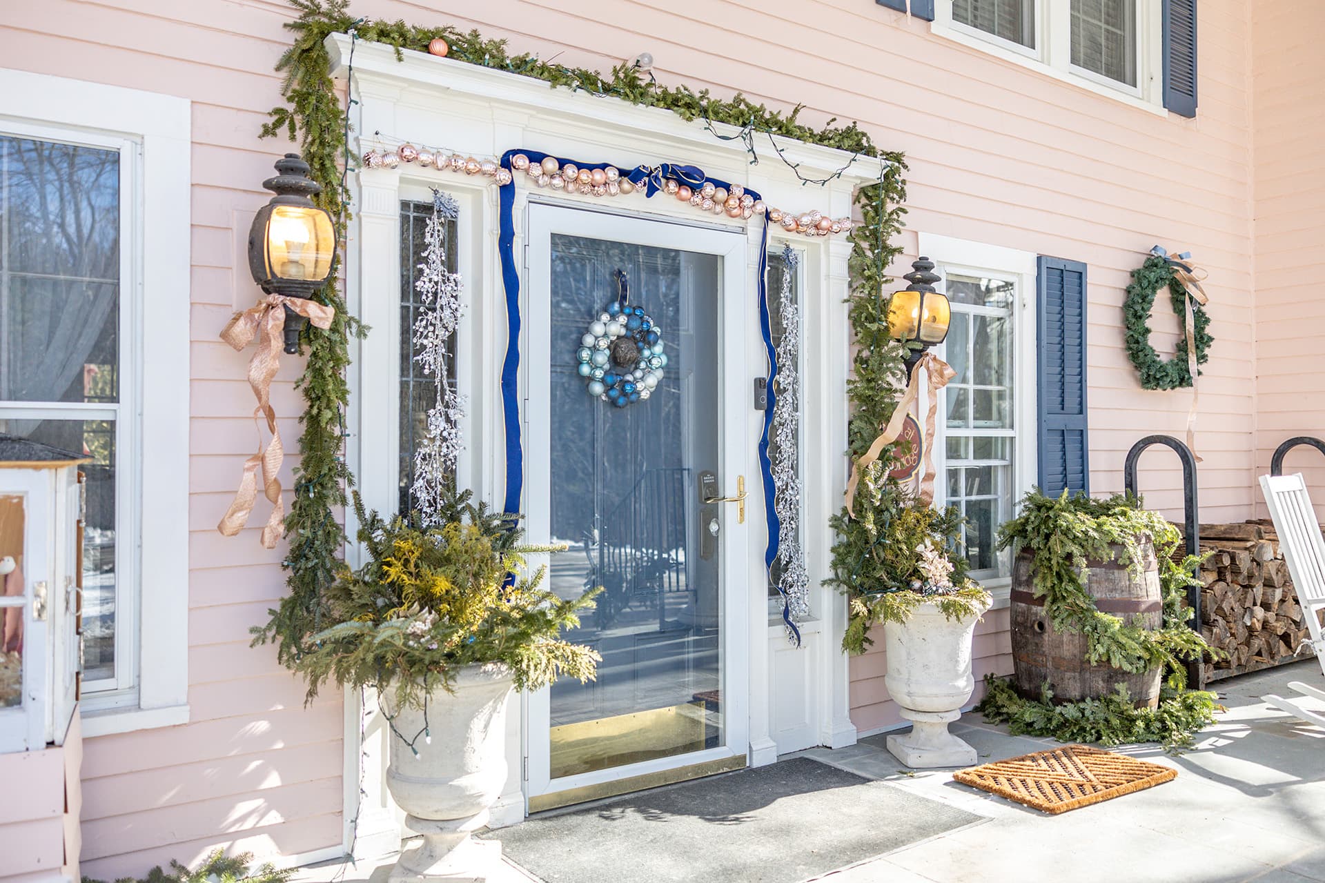 front door decorated for the holidays at Stockbridge Inn